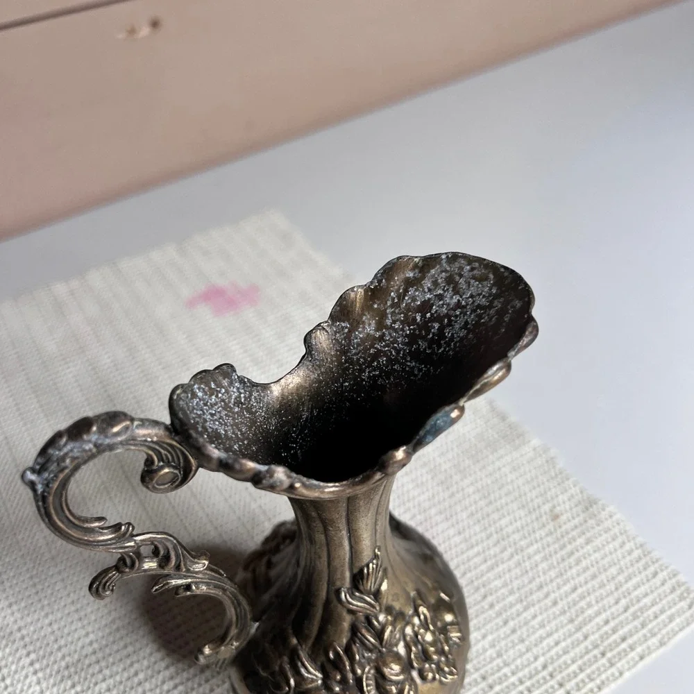 Vintage Made in Italy‎ Miniature Brass Pitcher Ornate Floral Bud Vase 4.5 Inch